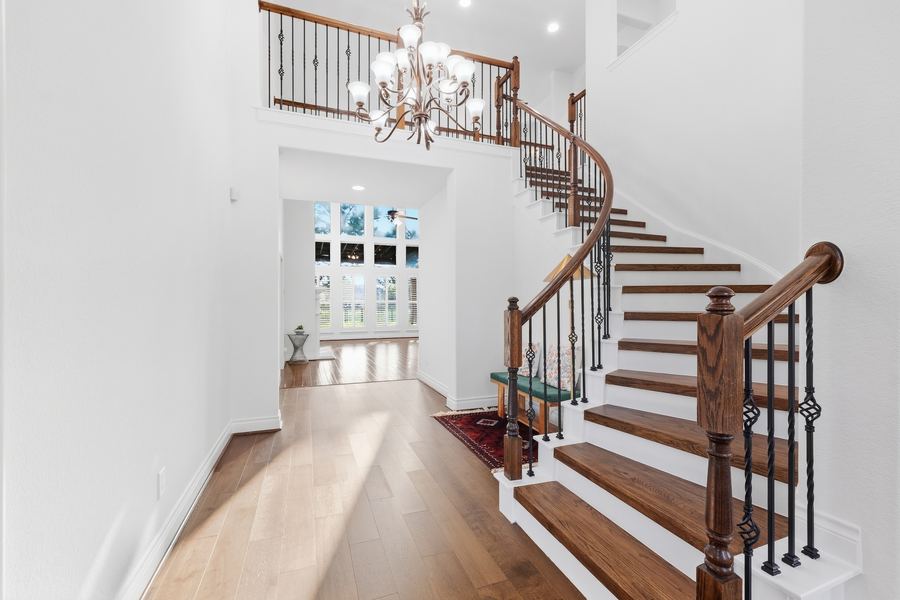 Grand staircase in a Pearland home